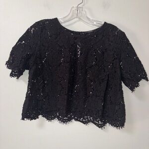 Forever 21 Black Lace Sheer Floral Crochet Scallop Crop Top Jrs L 2010s Chic